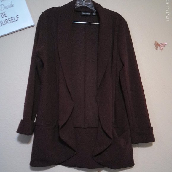 Open Draped Front Burgundy Blazer SZ M by Nina Leonard - Picture 1 of 9